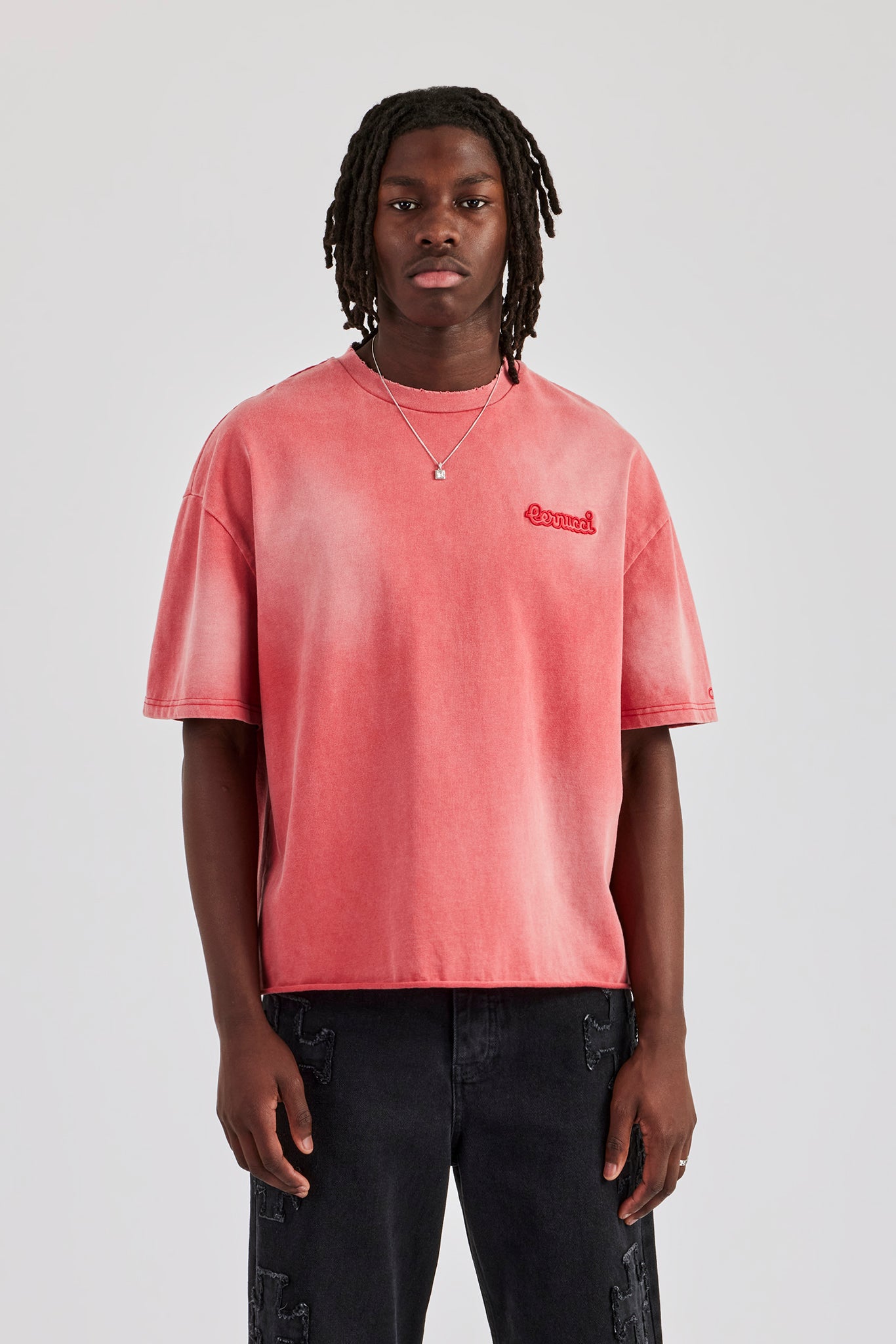 T-Shirt mit verwaschener Applikation - Rot